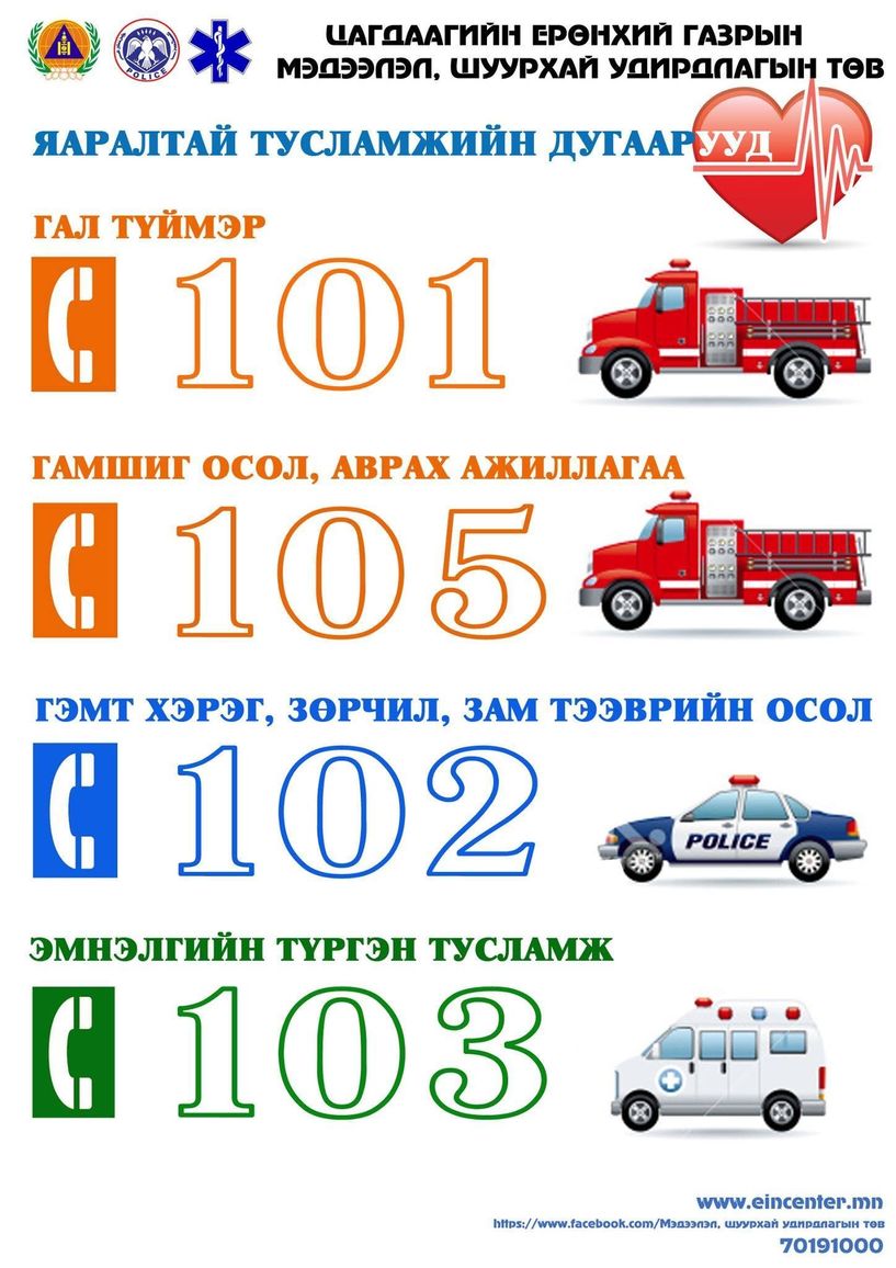 Яаралтай тусламжийн тусгай дугаар холбогдохгүй байвал +976 угтвар хийж залгаарай