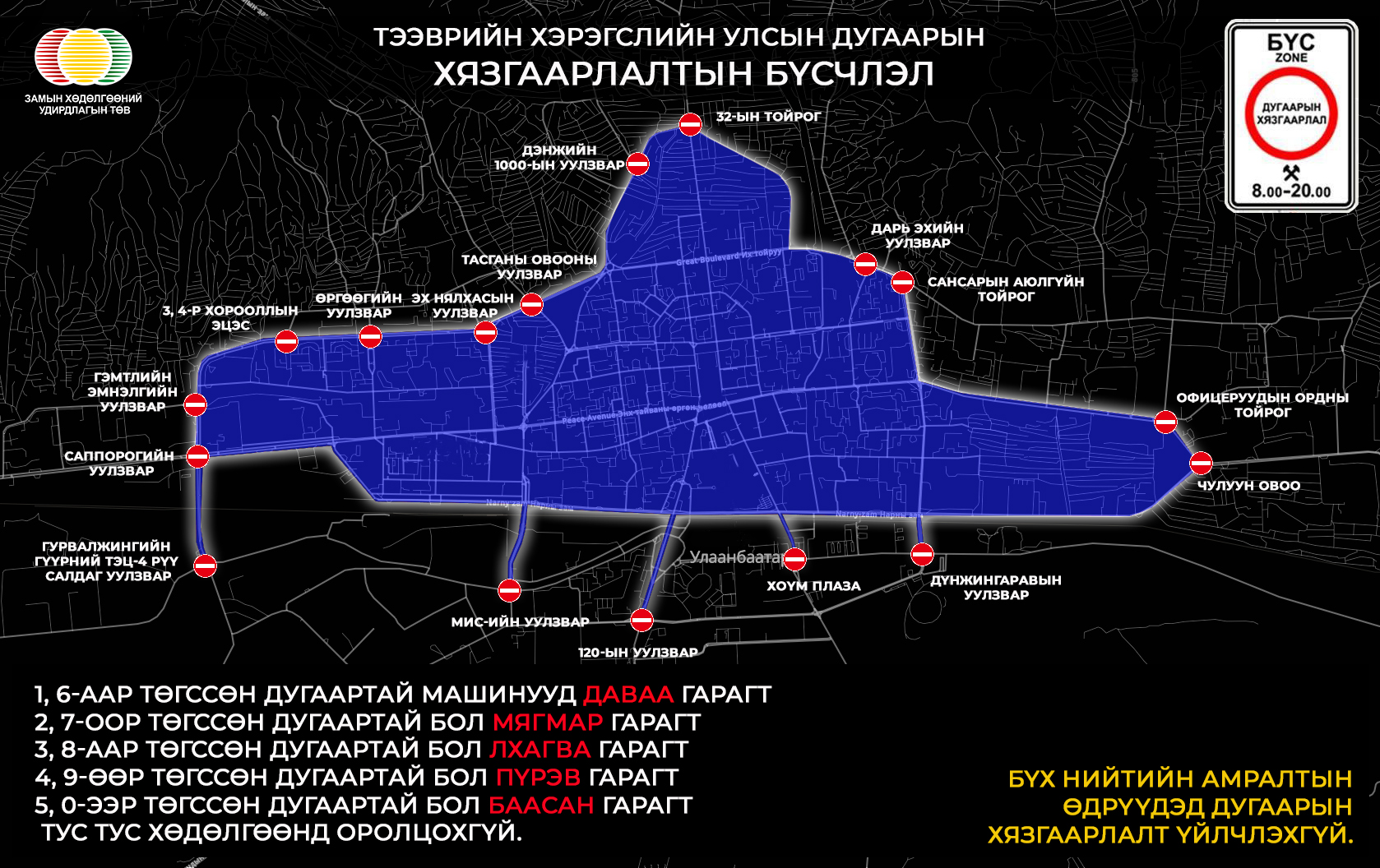 Маргаашаас улсын дугаарын тэгш, сондгойгоор зорчихгүй