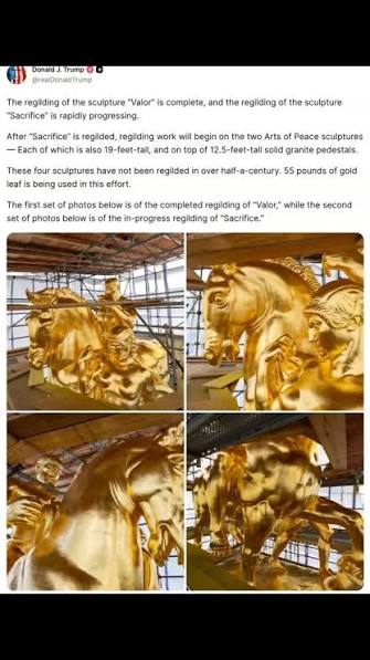 Линкольны дурсгалын цогцолборын “Arts of War” алтадмал хөшөөнүүдийн сэргээн засварлалт дуусах шатандаа оржээ
